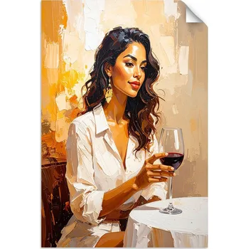 Obraz Žena s sklenkou vína u stolu PLAKÁT NÁLEPKA do LOŽNICE OBÝVÁKU 20x30