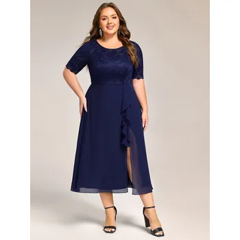 Dámské šaty Večerní šaty s výšivkou a šifonem Barva: Tmavě Modrá, Velikost: 4XL