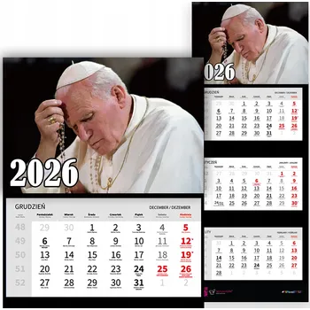 Kalendář TRÍDÍLNÝ NÁSTĚNNÝ KALENDÁŘ 2026 KAROL WOJTYŁA PAPAŽ RELIGIOZNÍ - VZORY