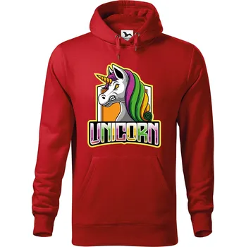 Pánská mikina DOBRÝ TRIKO Pánská mikina s potiskem Naštvaný jednorožec Velikost pánské mikiny: 4XL, Barva: Červená