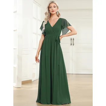 Dámské šaty Svatební šaty s výstřihem do V a volánkovými rukávy Barva: Azurová, Velikost: 6XL