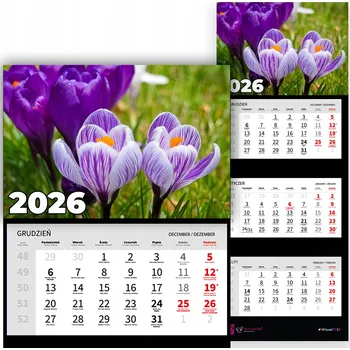 Kalendář Trojdílný kalendář na rok 2026, měsíční, nástěnný, Krokus - RŮZNÉ VZORY