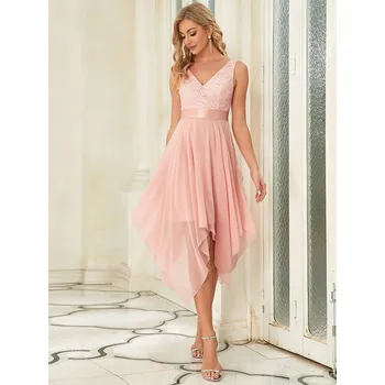 Dámské šaty Plesové šaty s krajkovým šifonem a výstřihem do V Barva: Růžová, Velikost: 7XL