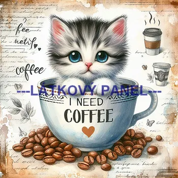 Látkový panel - Kočka - KČ-206 Velikost: 15x15cm, Materiál: Kočárkovina