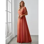 Šaty pro družičky v áčkovém střihu s výstřihem a volánky Barva: Oranžová, Velikost: 4XL