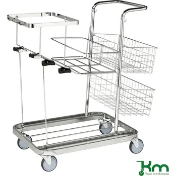 Odpadkový koš Úklidový vozík KM, zinkovaný, 4 otočná kolečka, odkládací koš a držák na 120litrové pytle