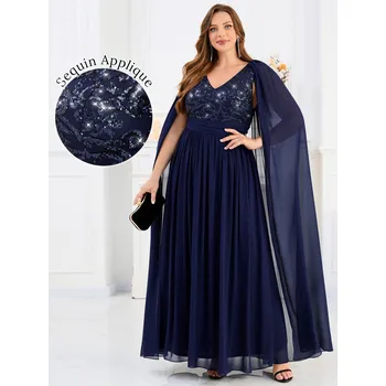 Dámské šaty Večerní flitrované šifonové šaty s aplikací Barva: Tmavě Modrá, Velikost: XL