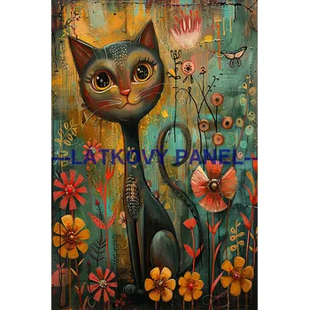 Látkový panel - Kočka - KČ-212 Velikost: 10x7cm, Materiál: Kočárkovina
