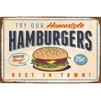 Obraz Plechová cedule Hamburgers