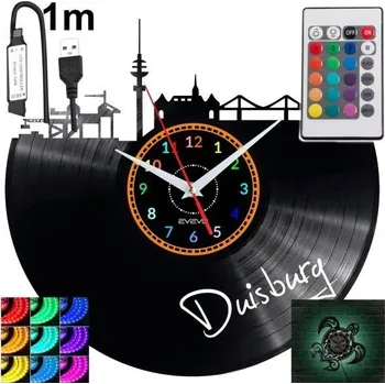 Hodiny Duisburg Nástěnné Hodiny LED RGB Podsvícené Dálkovým Ovládáním Vinylová Deska Moderní