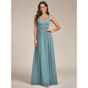 Dámské šaty Elegantní dlouhé šaty pro družičky s dvojitým výstřihem do V Barva: Tyrkysová, Velikost: L