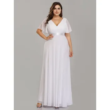 Dámské šaty Svatební šaty ze šifonu s dvojitým výstřihem do V a volánky Barva: Bílá, Velikost: 8XL