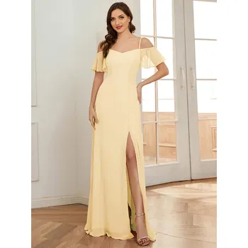 Dámské šaty šifonové šaty pro družičky se spadlými rukávky Barva: Žlutá, Velikost: 4XL