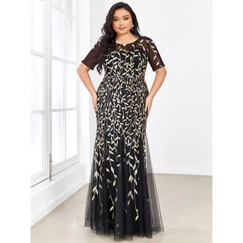 Dámské šaty Tylové šaty s flitry a rybím ocasem na párty Barva: Černá, Velikost: 6XL