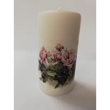 Svíčka Svíčka parafínová zdobená - válec 9,5cm - Růže