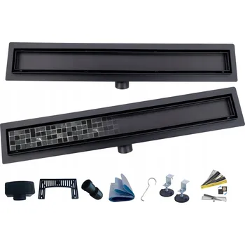 X-HOME LINEÁRNÍ ODTOK SPRCHOVÝ 100 cm 2v1 Pro obklad ČERNÝ NÍZKÝ SIFON