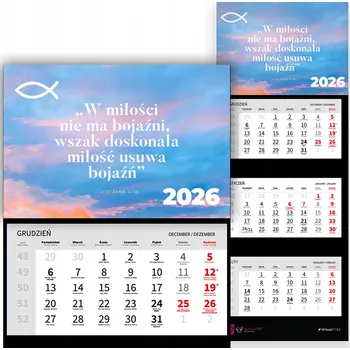 Kalendář TRÍDÍLNÝ NÁSTĚNNÝ KALENDÁŘ 2026 - CITÁTY Z BIBLE - LÁSKA - RŮZNÉ VZORY