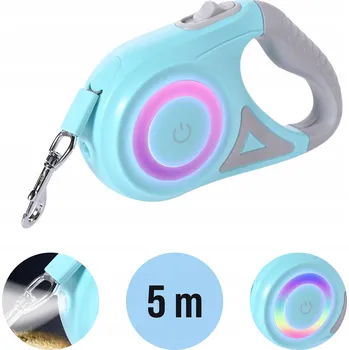 Vodítko pro psa VODÍTKO PRO PSA AUTOMATICKÉ PÁSKOVÉ PEVNÉ 5M S BLOKACÍ LED SVÍTILNOU NASTAVITELNÉ