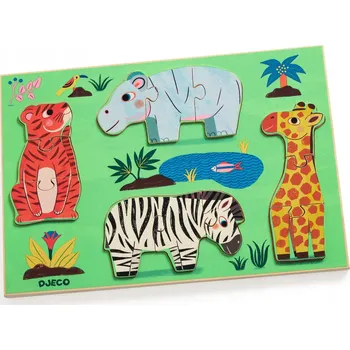 Djeco dřevěné puzzle skládačka Zvířátka safari 3 dílné
