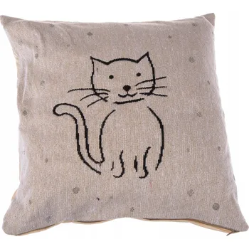 Povlak na dekorativní polštářek Kremový gobelínový povlak na polštář s motivem kočky 40 x 40 cm