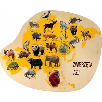 Dřevěná hračka Zvířata Asie, dřevěné puzzle se zvířátky, dřevěné kontinenty