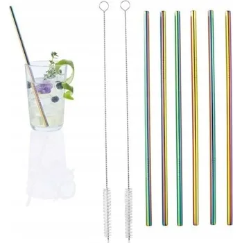 6 x Brčka na nápoje z z nerezové oceli s duhovým efektem, čistič 22 cm