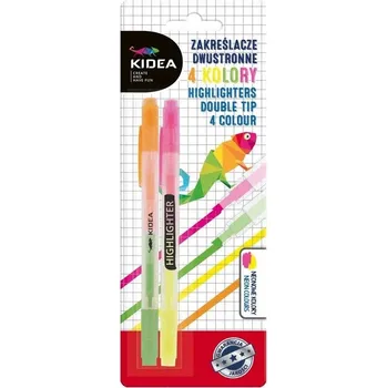 BAREVNÉ ZVÝRAZŇOVAČE FIXY DO KANCELÁŘE POPISOVAČE OBOUSTRANNÉ 4 BARVY KIDEA