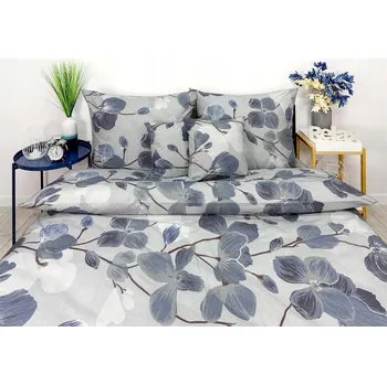 Povlečení Bavlna Povlečení PREMIUM 160x200 velké šedomodré květy 1729 elegantní