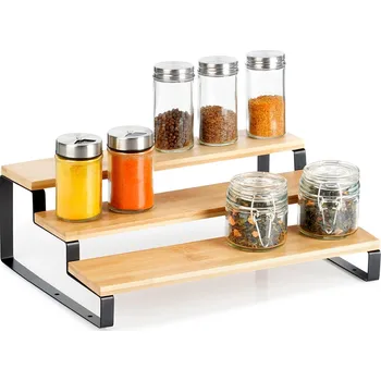 police Přídavná police, patrová 3 schůdky, bambus kov VILDE 32 x 24 x 11 cm