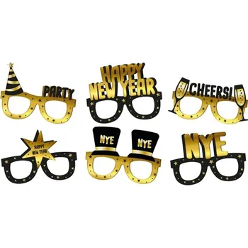 Party dekorace Folat Brýle papírové Happy New Year černo-zlaté 6 ks