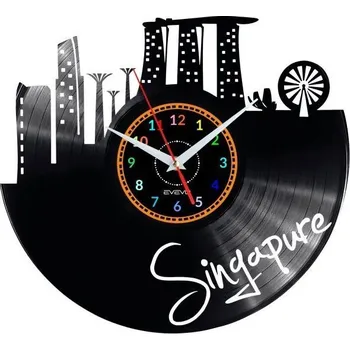 Hodiny SINGAPURE NÁSTĚNNÉ HODINY DEKORATIVNÍ MODERNÍ VINYLOVÁ DESKA VINYL JAKO DÁREK