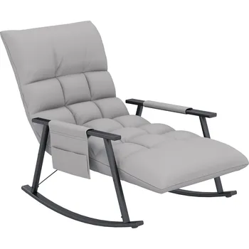 Křeslo HOMCOM Houpací křeslo, nastavitelná opěrka zad a nohou, boční kapsa, potah z mikrovlákna, kovový rám, šedá barva