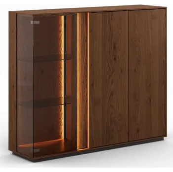 Knihovna Elegantní nízká skleněná vitrína 2 SALVATORE Tabaco s osvětlením