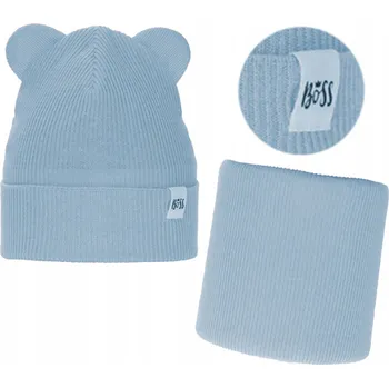 Čepice Modrá souprava jaro podzim ČEPICE + NÁKRČNÍK tunel ŽEBROVÁNÍ medvídek 46-50