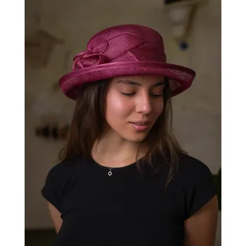Šála SEEBERGER Cloche bordo slavnostní klobouček s ozdobou - ze sisálové slámy Velikost: Unisize (S-XL)
