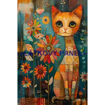 Látkový panel - Kočka - KČ-222 Velikost: 20x13cm, Materiál: Bavlna