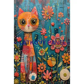 Látkový panel - Kočka - KČ-229 Velikost: 50x33cm, Materiál: Teplákovina nepočesaná