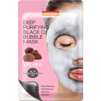 Pleťová maska PUREDERM Deep Purifying Black O2 Bubble Mask "Volcanic" - Hloubkově čistící bublinková maska Black O2 se sopečným prachem | 20g