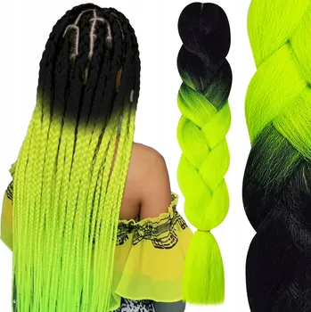 Syntetické vlasy na copánky, UMĚLÉ COPÁNKY OMBRE ČERNÁ LIMETKA