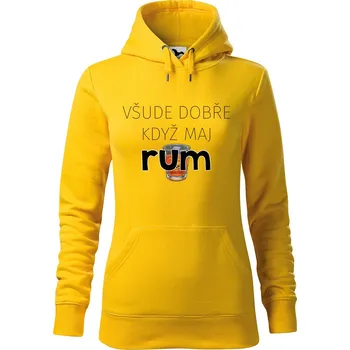 Dámská mikina DOBRÝ TRIKO Dámská mikina s potiskem Všude dobře rum Velikost dámské mikiny: M, Barva: Žlutá