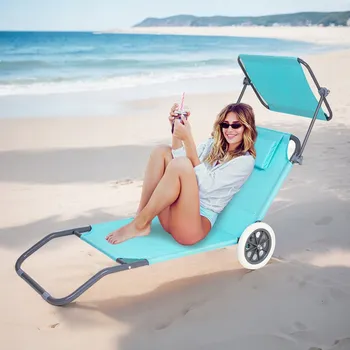 Zahradní lehátko Lehátko turistické ocelové vícebarevné s opěrkou hlavy a stříškou