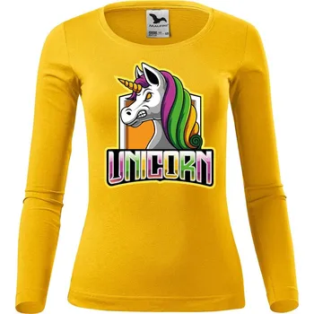 Dámské oblečení DOBRÝ TRIKO Dámské bavlněné triko Naštvaný jednorožec Velikost: M, Barva: Žlutá