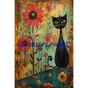 Látkový panel - Kočka - KČ-225 Velikost: 10x7cm, Materiál: Kočárkovina