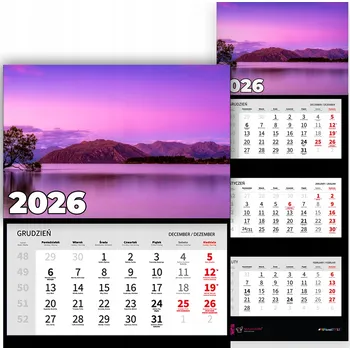 Kalendář Trojdílný kalendář na rok 2026, měsíční, nástěnný, kancelářský - jezero (různé vzory)