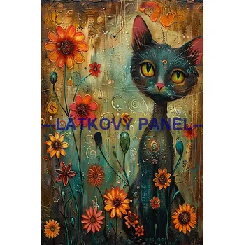 Látkový panel - Kočka - KČ-234 Velikost: 20x13cm, Materiál: Bavlna