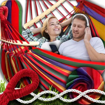 Houpací síť Dvoulůžková houpací síť GALAXIA s rozpěrnou tyčí, červená, bavlněná, 260 x 150 cm, nosnost 200 kg