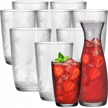 SKLENĚNÁ KARAFA DŽBÁN 1L + SKLENICE 6 KS NA VODU, DŽUS A NÁPOJE 1+6