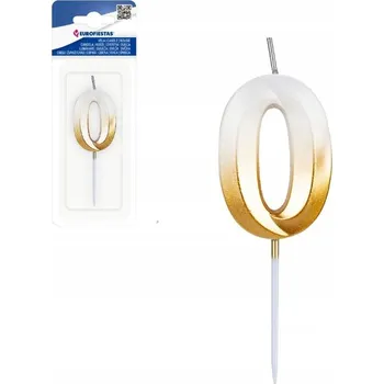 Dortová svíčka Narozeninová svíčka na dort BÍLO ZLATÁ dekorace NAROZENINY ČÍSLICE 0 EF