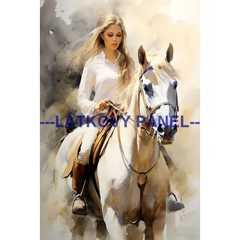 Látkový panel - Dívka na koni - KON - 88 Velikost: 20x13cm, Materiál: Teplákovina nepočesaná