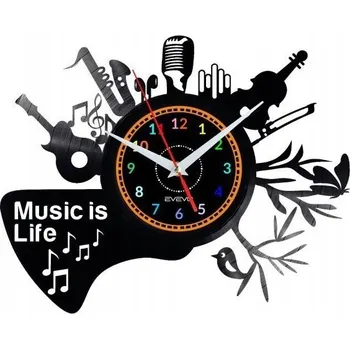 Hodiny HUDBA JE ŽIVOT HODINY NÁSTĚNNÉ DEKORATIVNÍ MODERNÍ VINYLOVÁ DESKA
